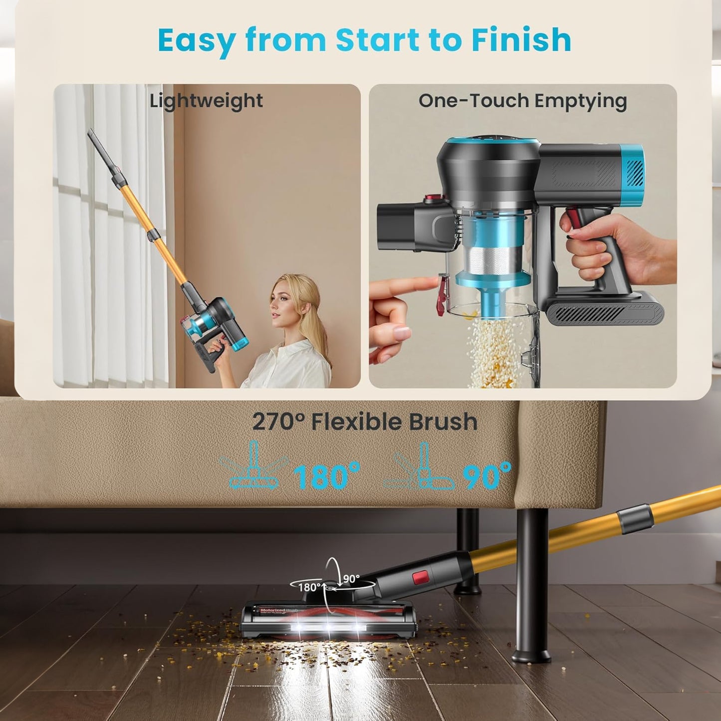 CHEBIO 45000Pa/550W/60Min Cordless Vacuum Cleaner