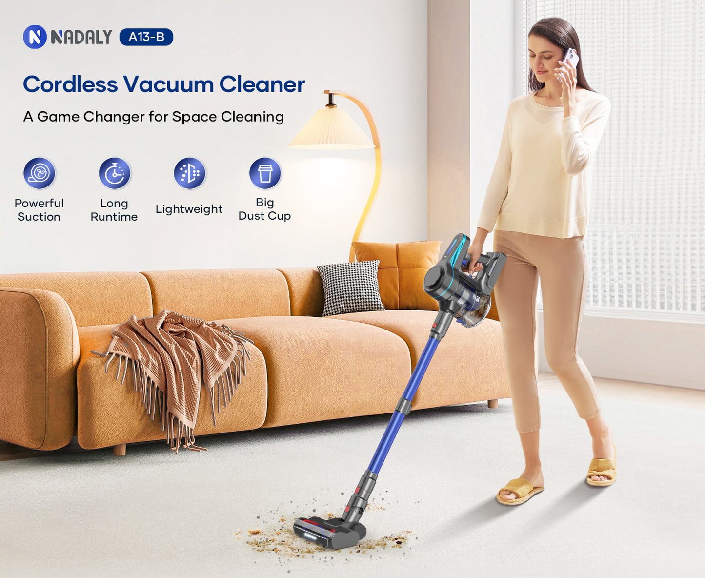 NADALY 8-in-1 Powerful Stick Vacuum Cordless